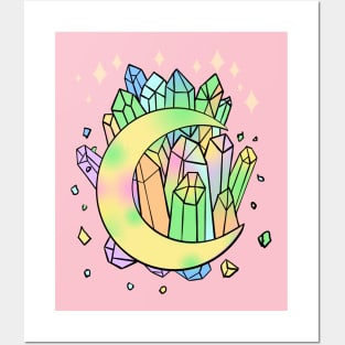 Pastel Goth Crystal Cluster Moon Kawaii Witchy Posters and Art